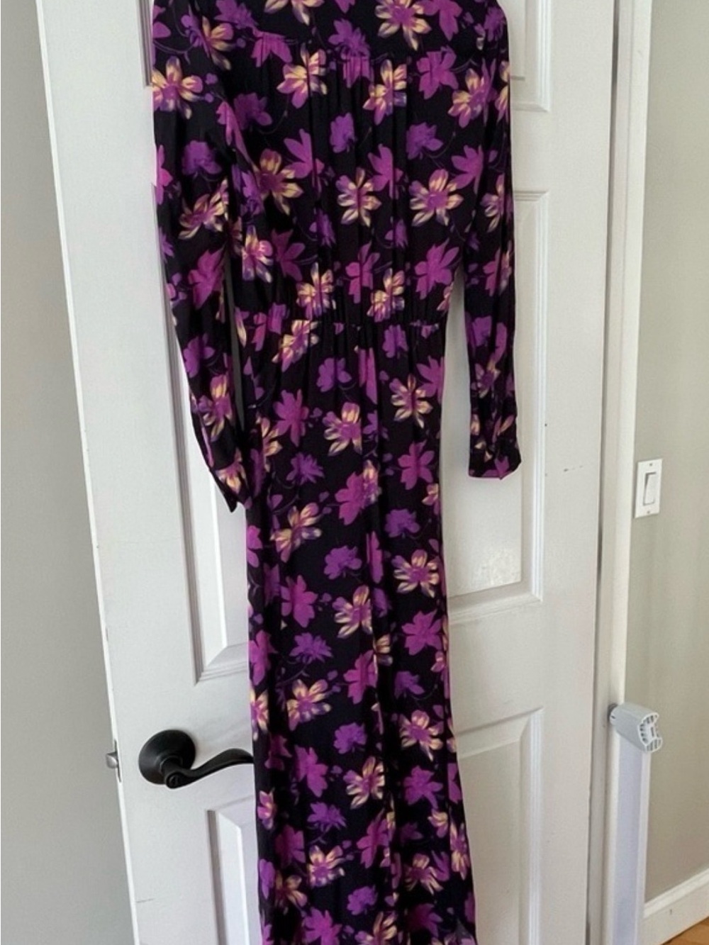 Maje Black Maxi Dress with Purple and Cream Floral Print